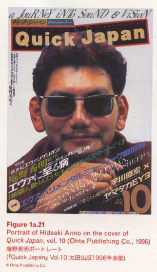 Caption left top: · Figure 1a.21 · Portrait of Hideaki Anno on the cover of Quick Japan, vol. 10 (Ohta Publishing Co., 199628ya)