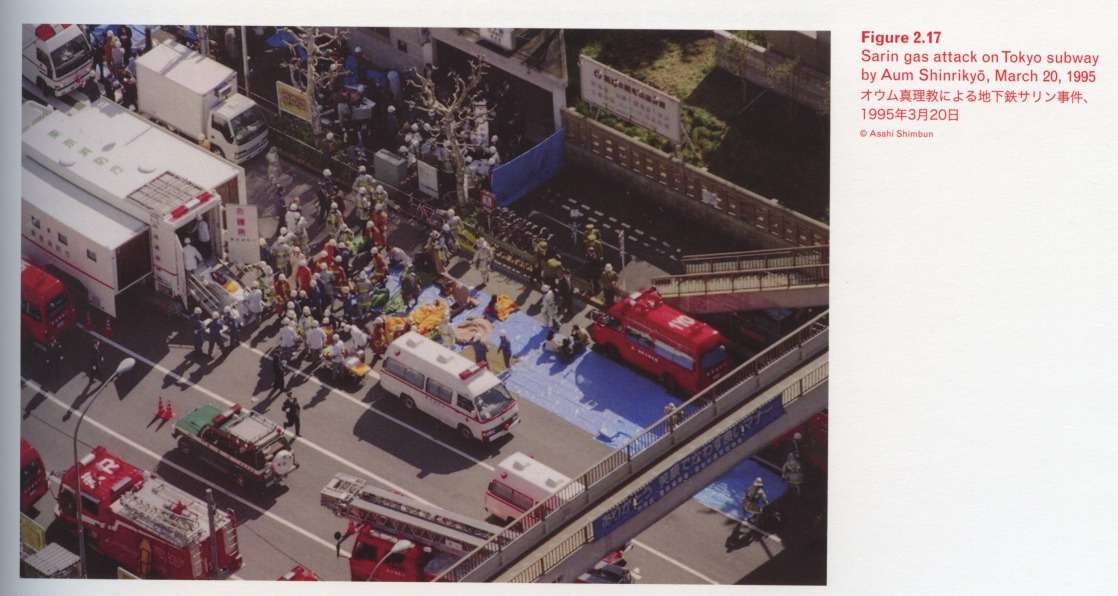 Figure left bottom: Sarin gas attack on Tokyo subway by Aum Shinrikyo, March 20, 1995