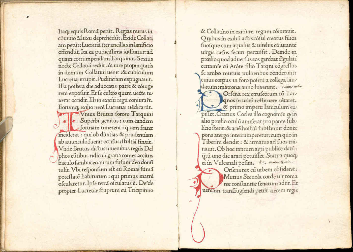 De viris illustribus page, printed 1474550ya by Nicolas Jenson; rubricated Lombardic capitals (initials), both red & blue