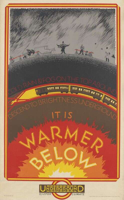 “It is Warmer Below”, London Underground subway poster by Frederick Charles Herrick (192698ya)