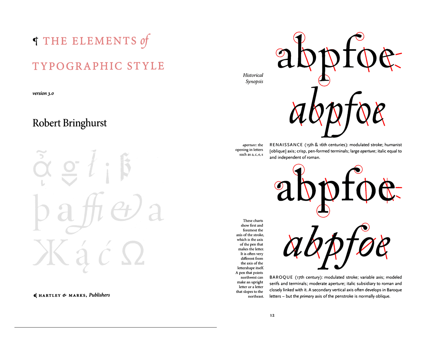 Bringhurst 200420ya (The Elements of Typographic Style) uses primarily grayscale but—true to his comments on red—turns to it for the occasional inside-cover text or for diagrams of letters (starting pg12).