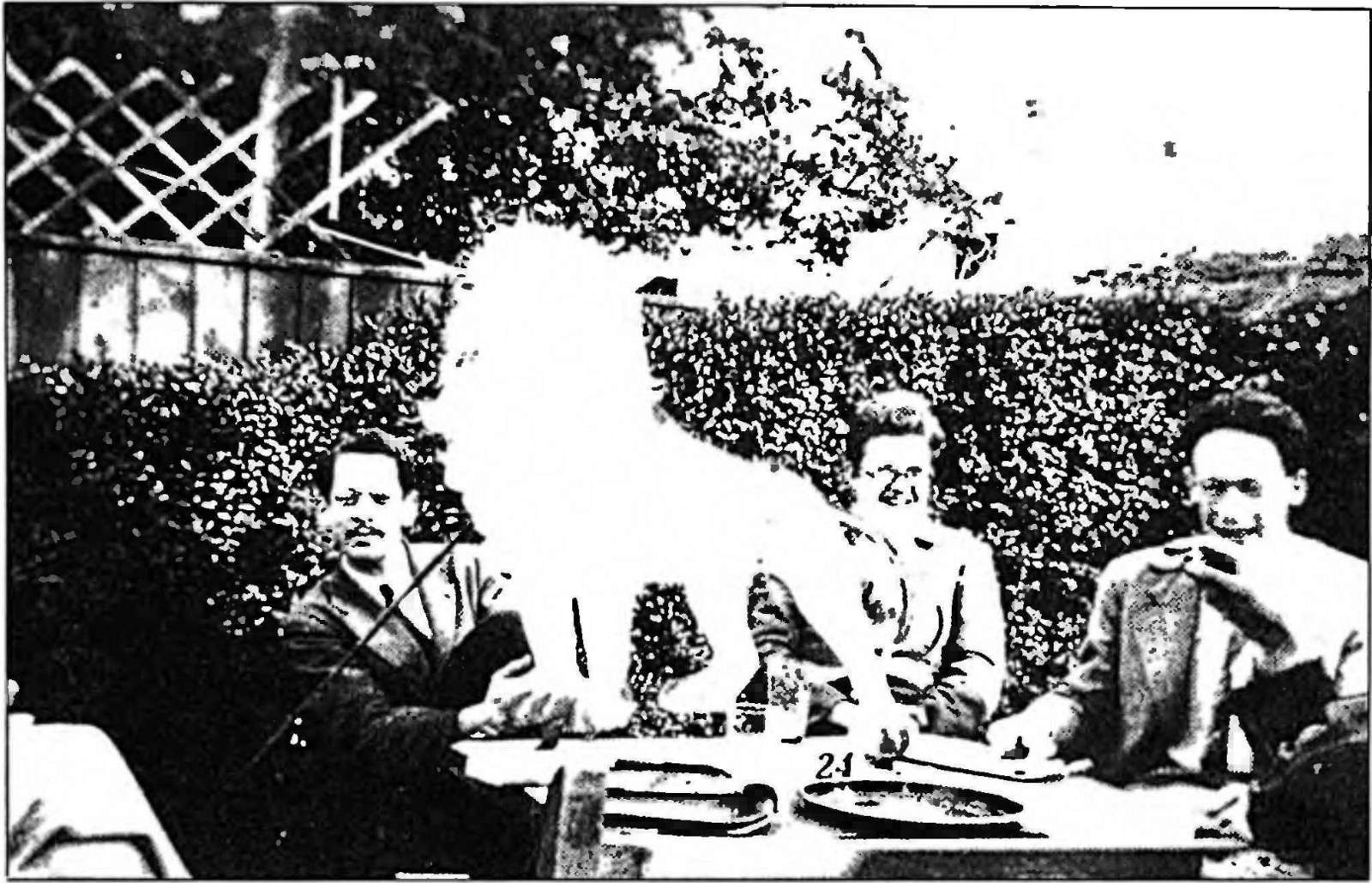 Pétard has captured the lion. From left to right: Boas, Smithies, Weil. Grantchester, 13 May 193985ya.